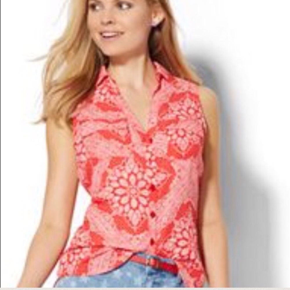 Orange Sleeveless Floral Top.